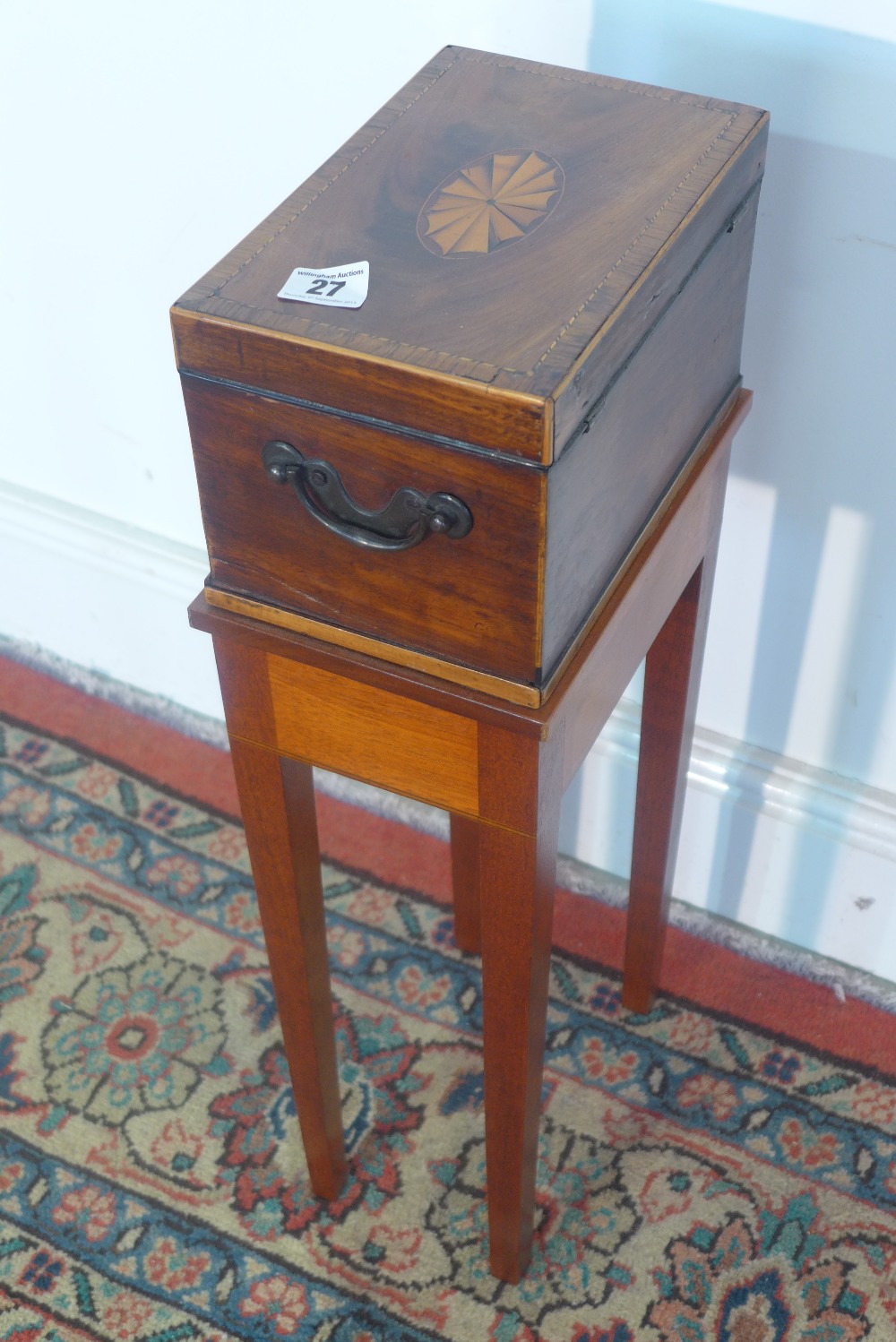 A mahogany Teapoy antique tea caddy on later legs