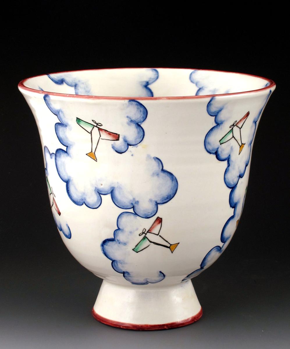 A Richard Ginori earthenware vase designed by Gio Ponti, painted with Italian propellor planes