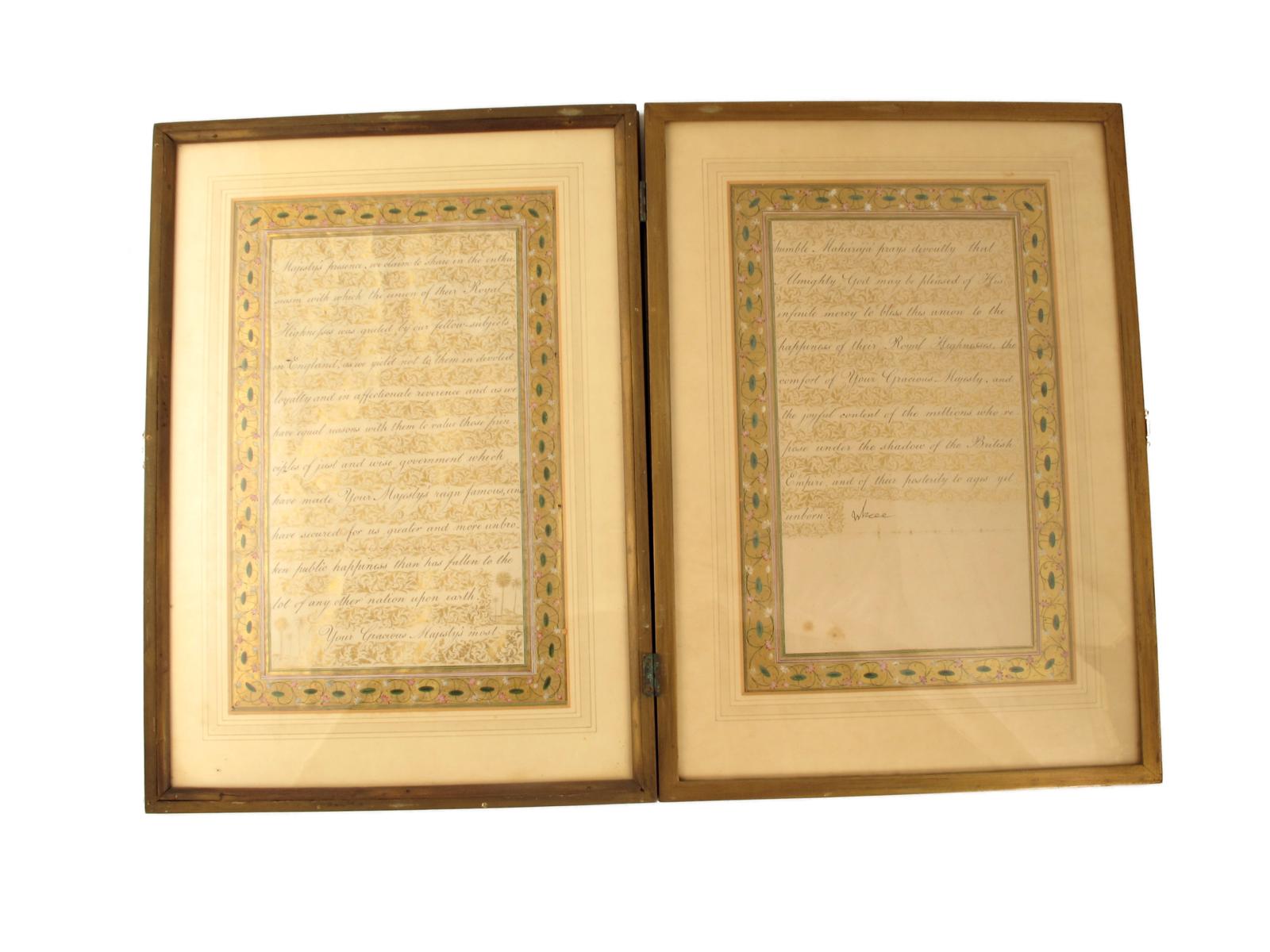 A 19th century illuminated three page letter from the Maharaja of Benares Ishwari Prasad Narayan