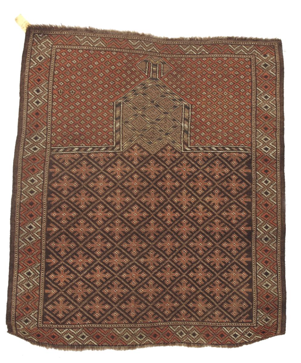 An unusual Afghan prayer rug, c.1900, 48 x 39.25in (122 x 100cm).
