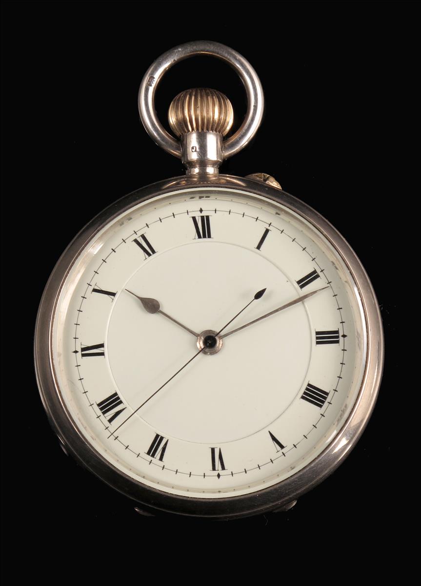 A silver centre seconds keyless lever watch, three quarter plate movement signed Ashley & Sons,