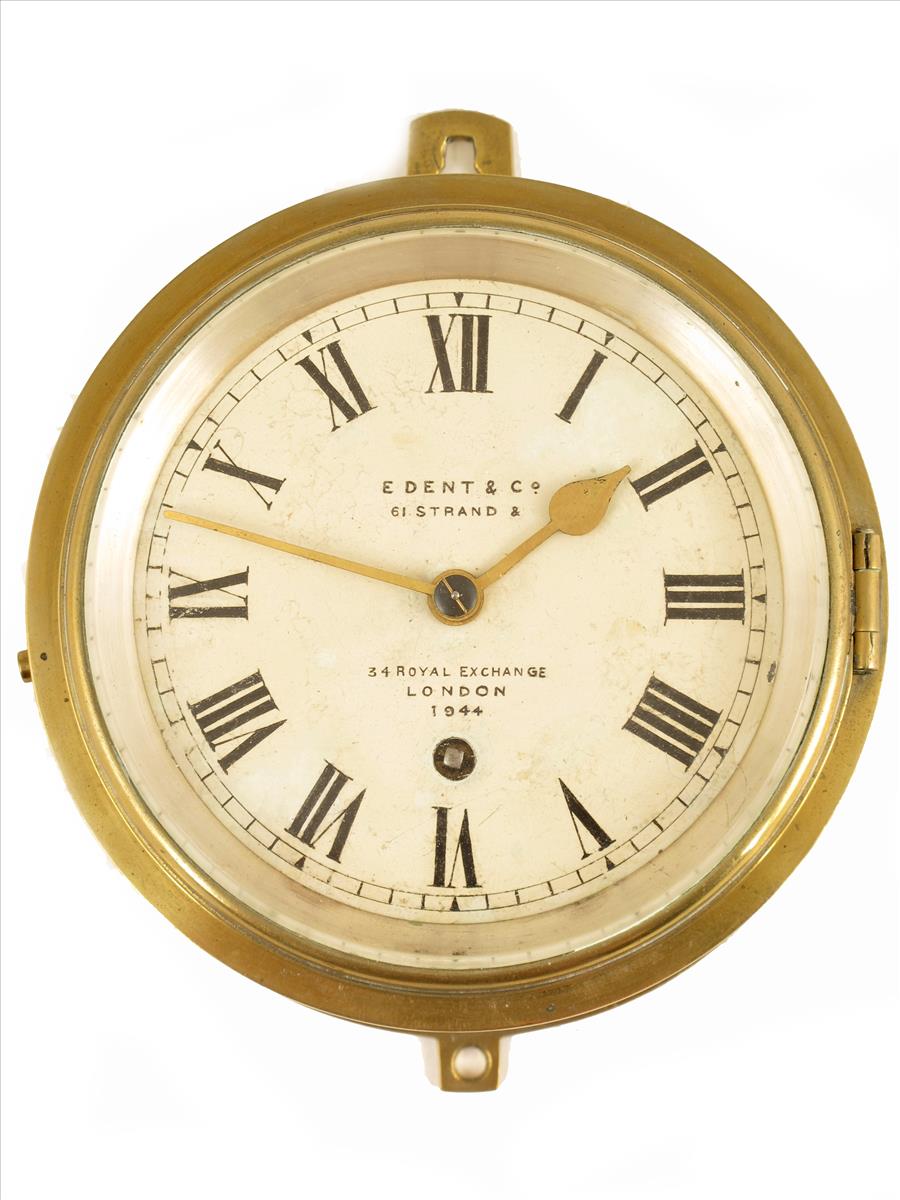 A bulkhead timepiece of small size, the 4 inch white painted dial signed E.Dent & Co, 61 Strand & 34