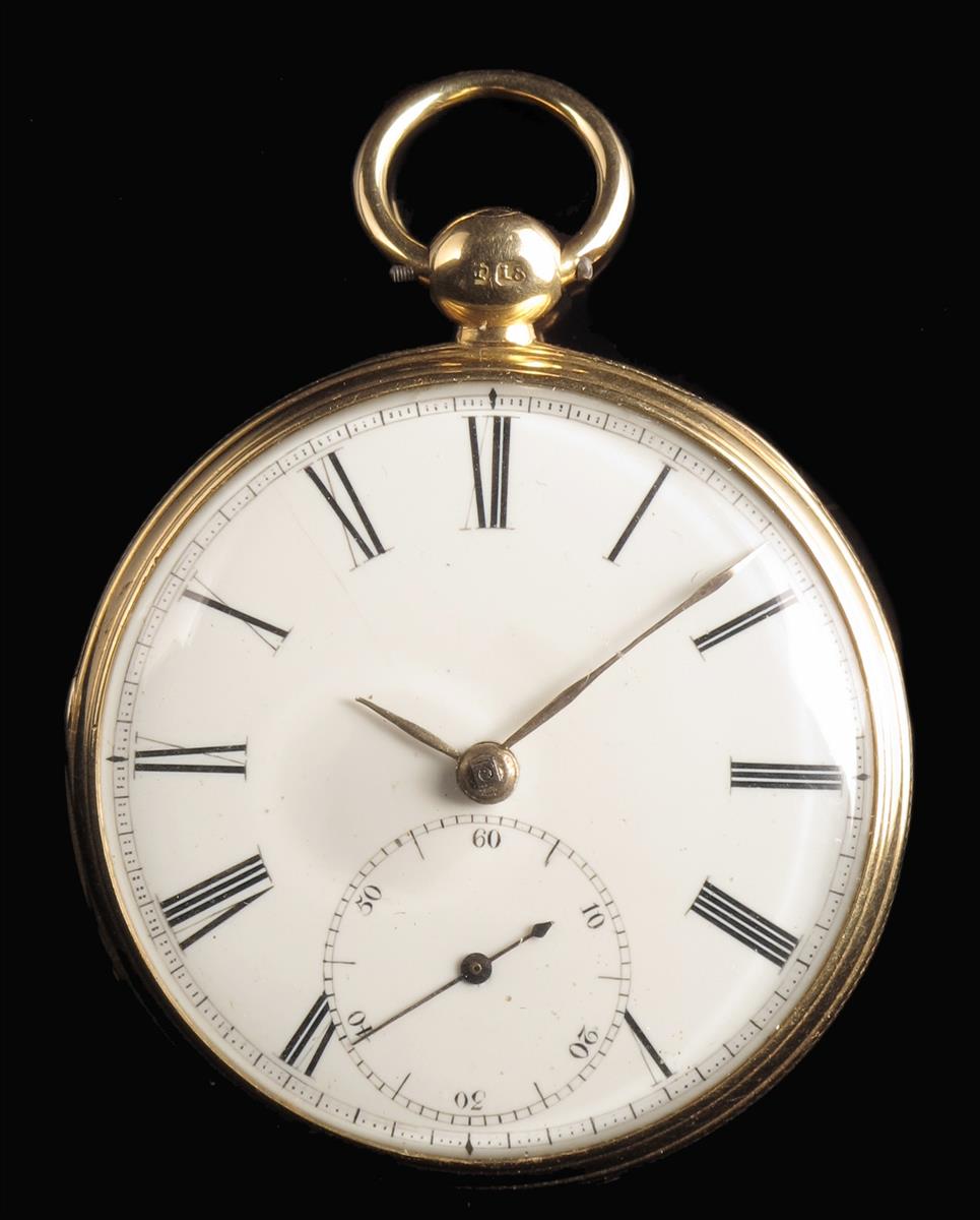 An 18ct gold lever watch, full plate movement signed Thos. Noble, Bath, no. 21601, white enamel