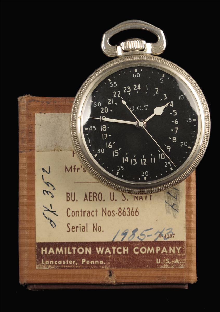 Hamilton. A silver military wristwatch, black 24 hour dial signed G.C.T. (Greenwich Civil Time),