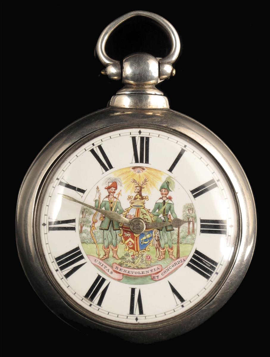 A silver pair cased verge watch with very rare dial for the Ancient Order of Foresters, movement