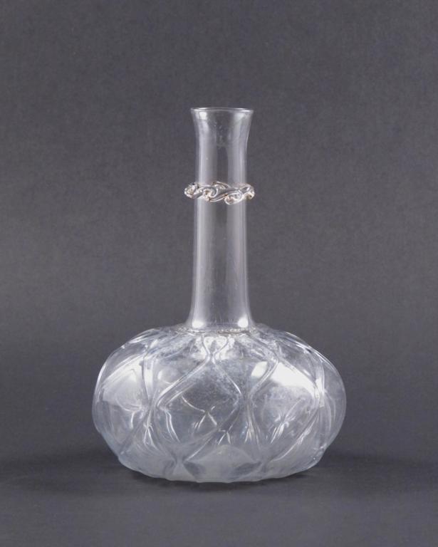 A fine Anglo-Dutch moulded carafe or flask 17th century, the globular body with pinched diamond