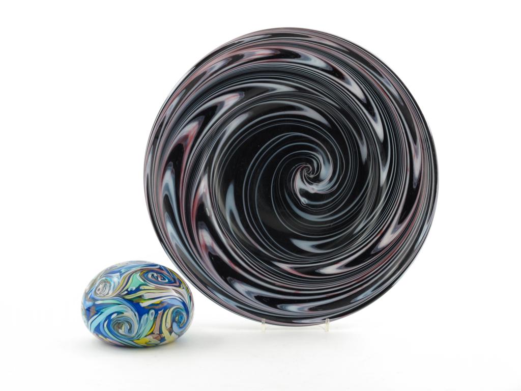 A massive glass paperweight, probably St Louis, set with swirling coloured canes, and a large