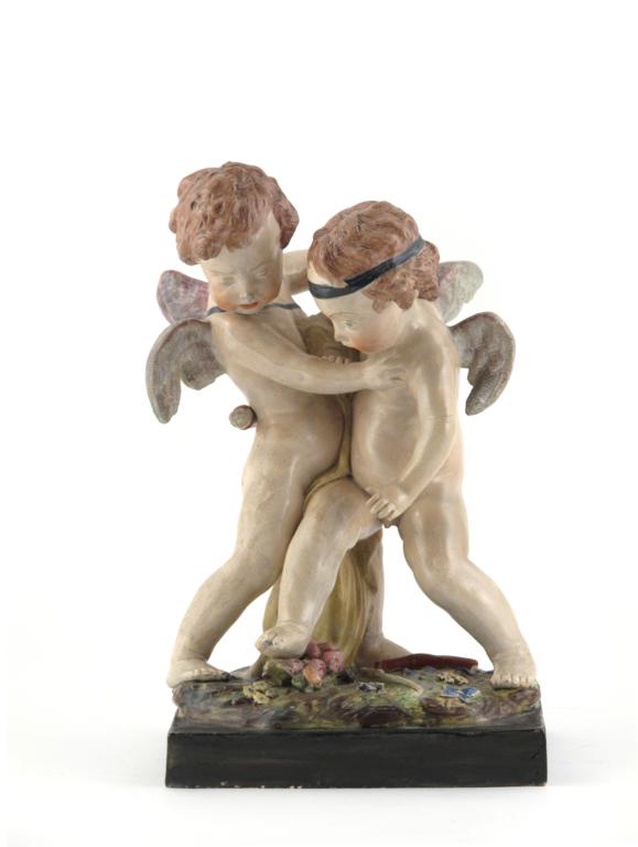 An Enoch Wood pearlware model of two cupids fighting 19th century, after the sculpture by Pierre