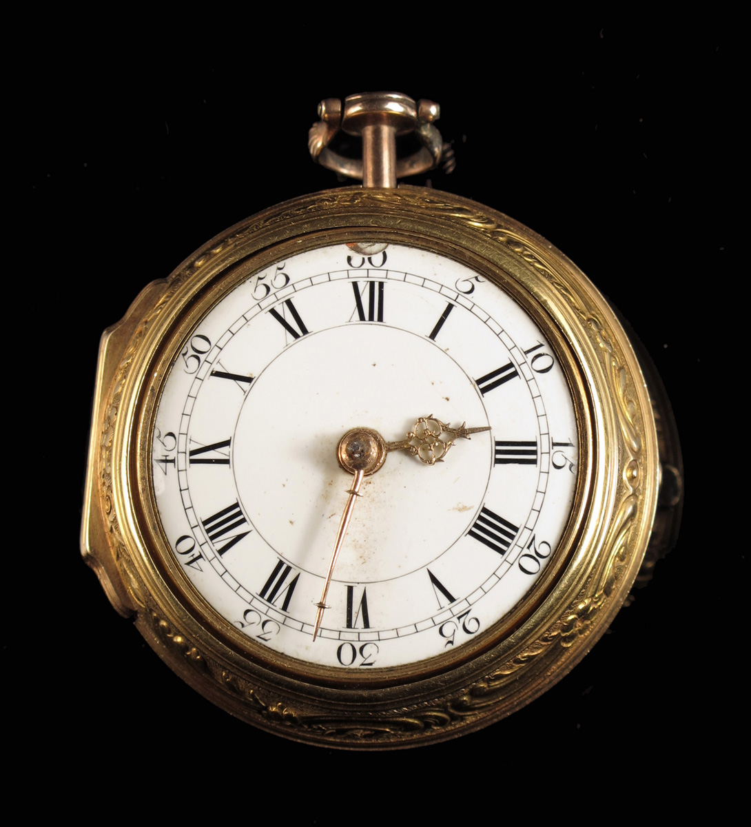 A gold repousse pair cased cylinder watch, signed Spencer & Perkins, London, no. 7528, diamond