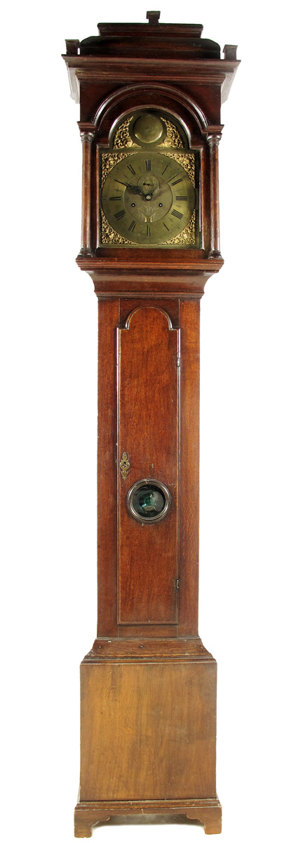 An 8 day oak longcase clock. the 12 inch brass dial signed John Silvester, Stafford, the matted