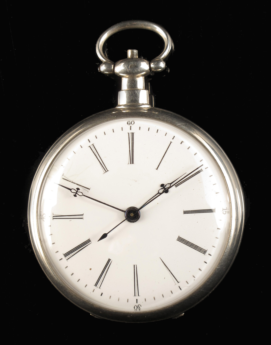 A silver duplex watch for the Chinese market, white enamel dial with centre seconds, the fully