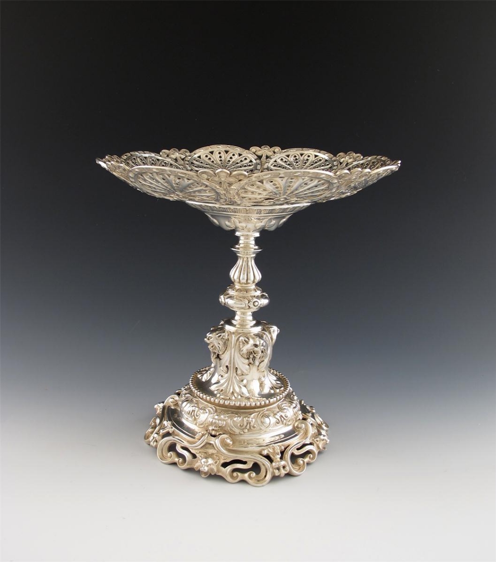 A Victorian silver tazza, by Robert Garrard, London 1878, the circular bowl with pierced