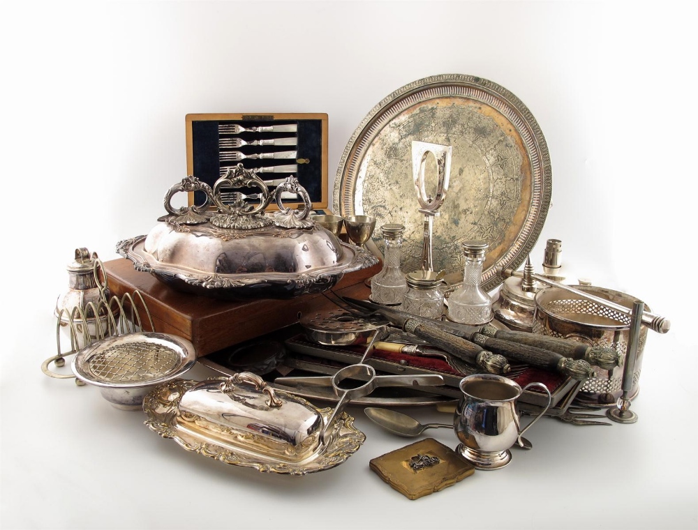 A mixed lot, comprising: silver items, a cased set of six Victorian fish knives and forks,