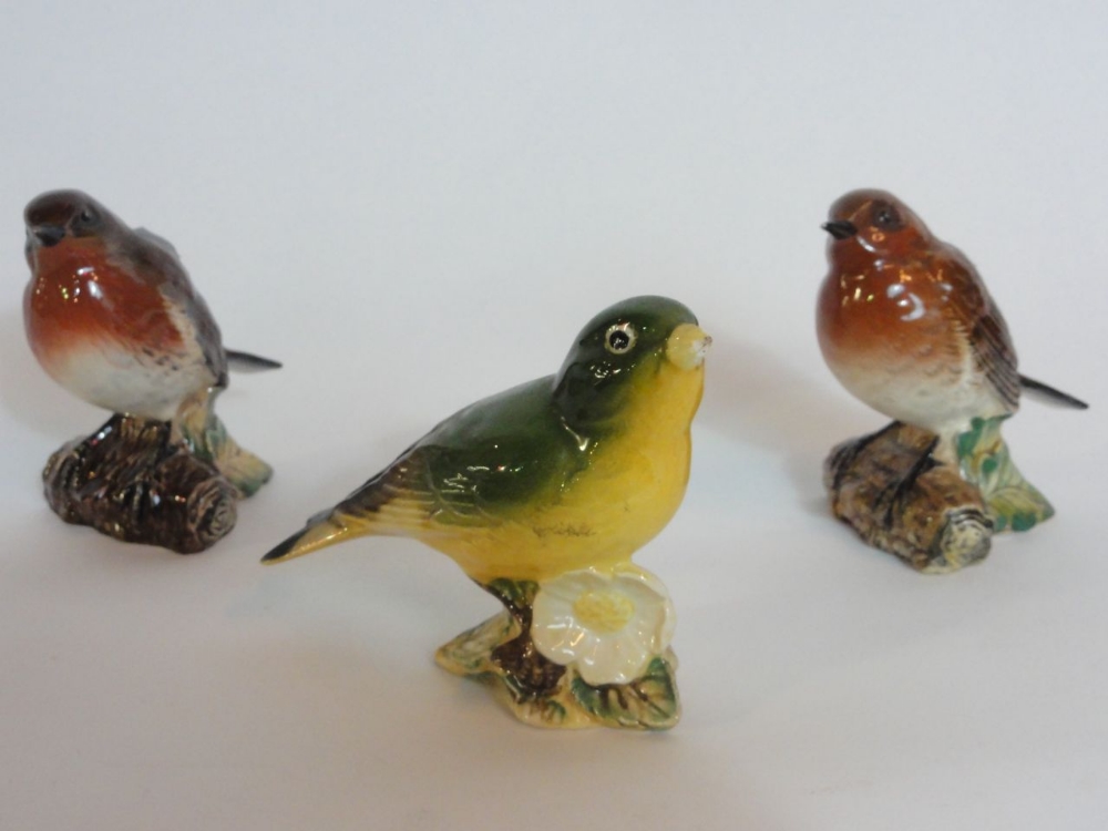 A selection of Beswick birds including two Robins 980 and a Greenfinch 2105