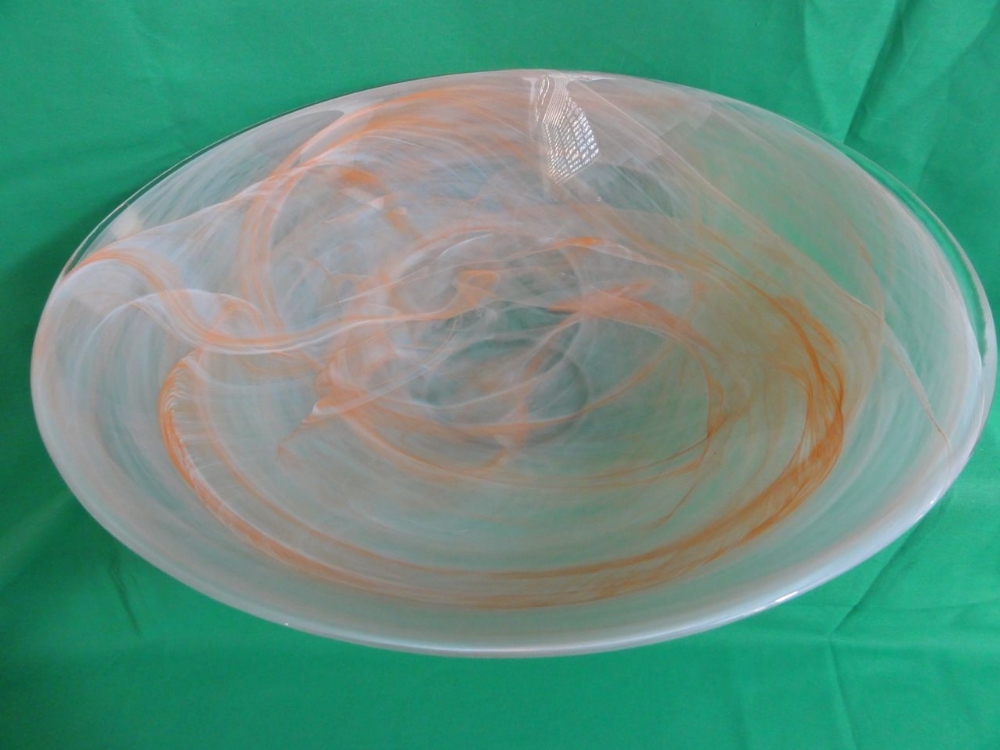 A large Arte Murano glass bowl with orange and white candyfloss decoration, 39cm diameter approx