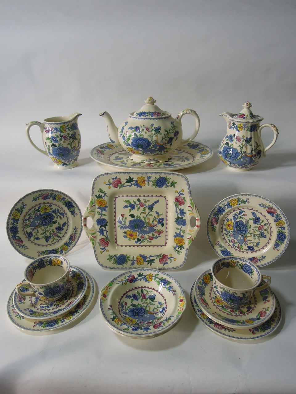 A quantity of Masons Ironstone "Regency" tea wares viz - teapot, oval platter, hot water jug, milk