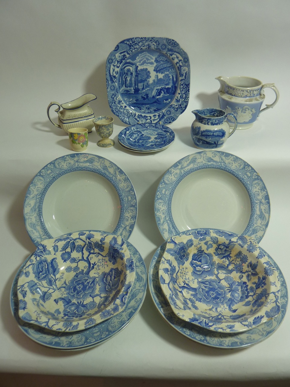 Two Johnson Brothers "English Chippendale" bowls, a Spode "Italian" plate, jug and two saucers,