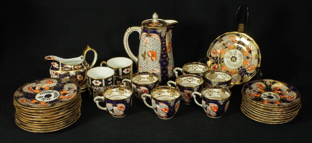 Royal Crown Derby Imari part coffee set comprising coffee pot, seven cups, eight saucers, eleven