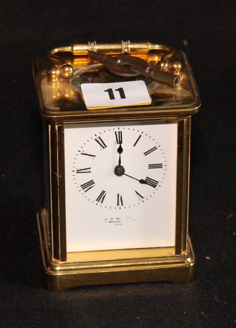 Lever carriage timepiece in corniche case, 11.5cm.