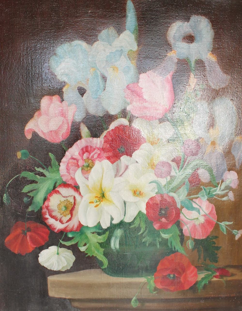 KATHLEEN E. WILLIAMS Vase of poppies and lilies, still life Signed and dated 1953, oil on canvas,
