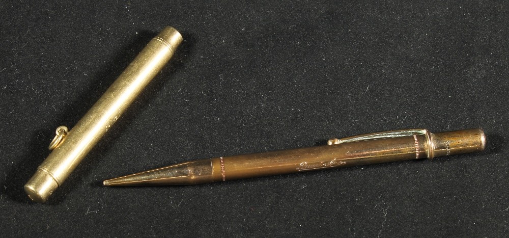 9ct gold pencil case by Mordan, 1928, and a propelling pencil.