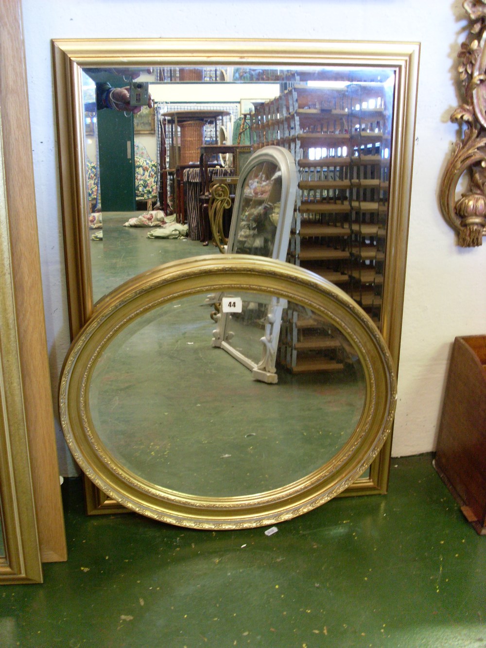 Oval gilt mirror and another, rectangular.  (2)