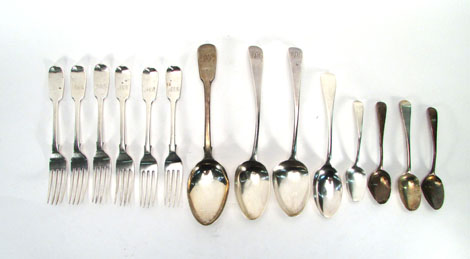 A quantity of silver flatware, various dates and makers, 17 ozs CONDITION REPORT: tired
