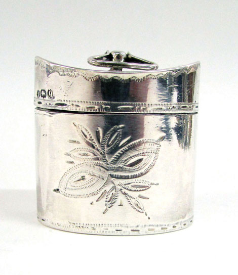 A Victorian silver miniature container in the form of a caddy, London 1891, h. 4 cm