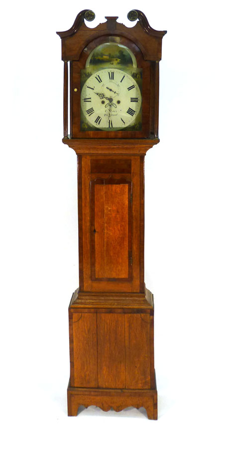 L. Levi of Bedford, an early 19th century oak and mahogany longcase clock, the painted face with
