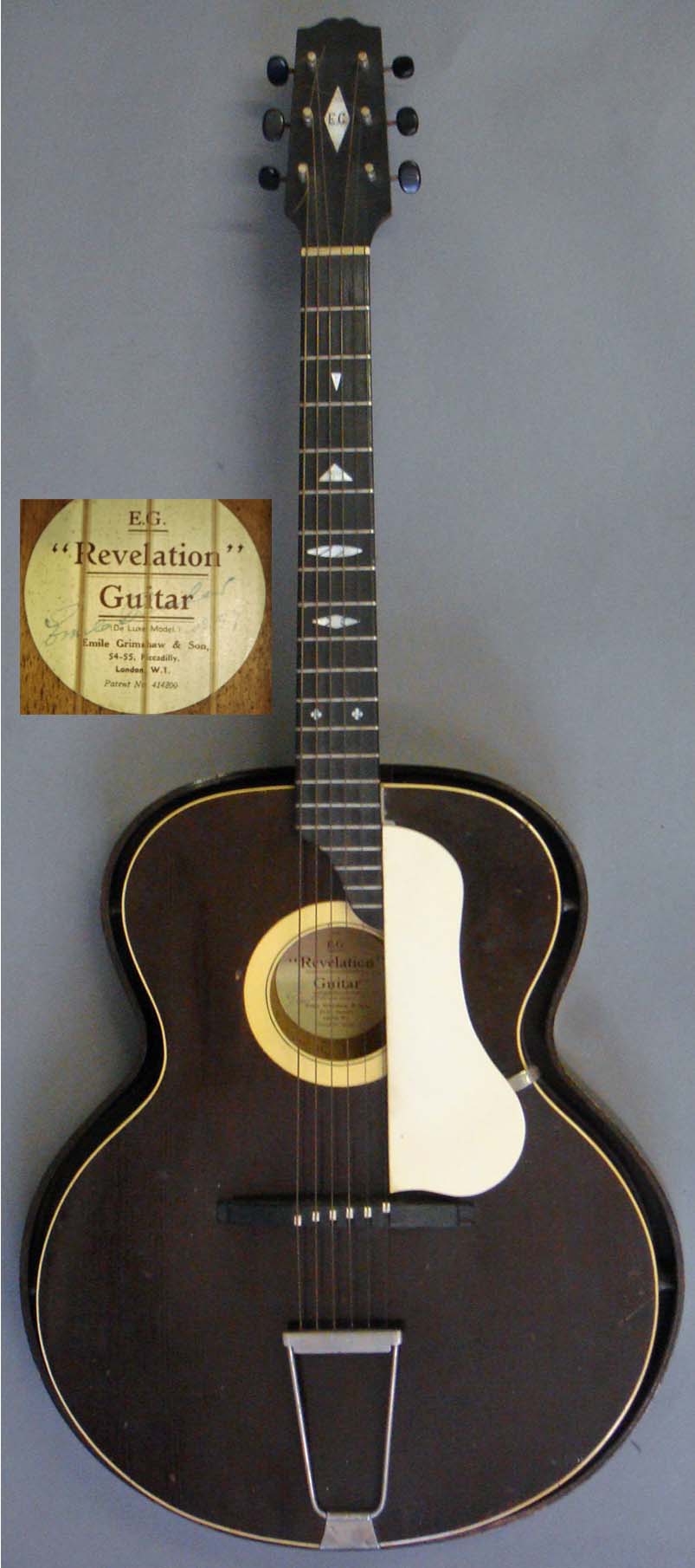 A 1935 Emile Grimshaw Revelation Guitar, de-luxe model with fitted resonator. As with most 1930s