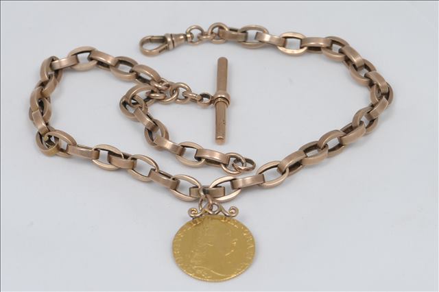 A 9CT YELLOW GOLD HEAVY OVAL SOLID LINK WATCH ALBERT CHAIN, approx 17" long with a 9ct yellow