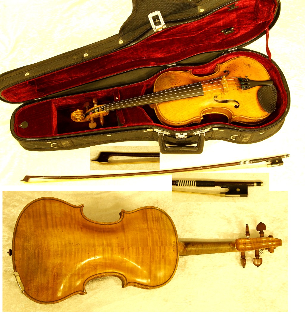 A late 19th century Klotz German violin with two piece back, length of back 35cm, stamped Klotz, the