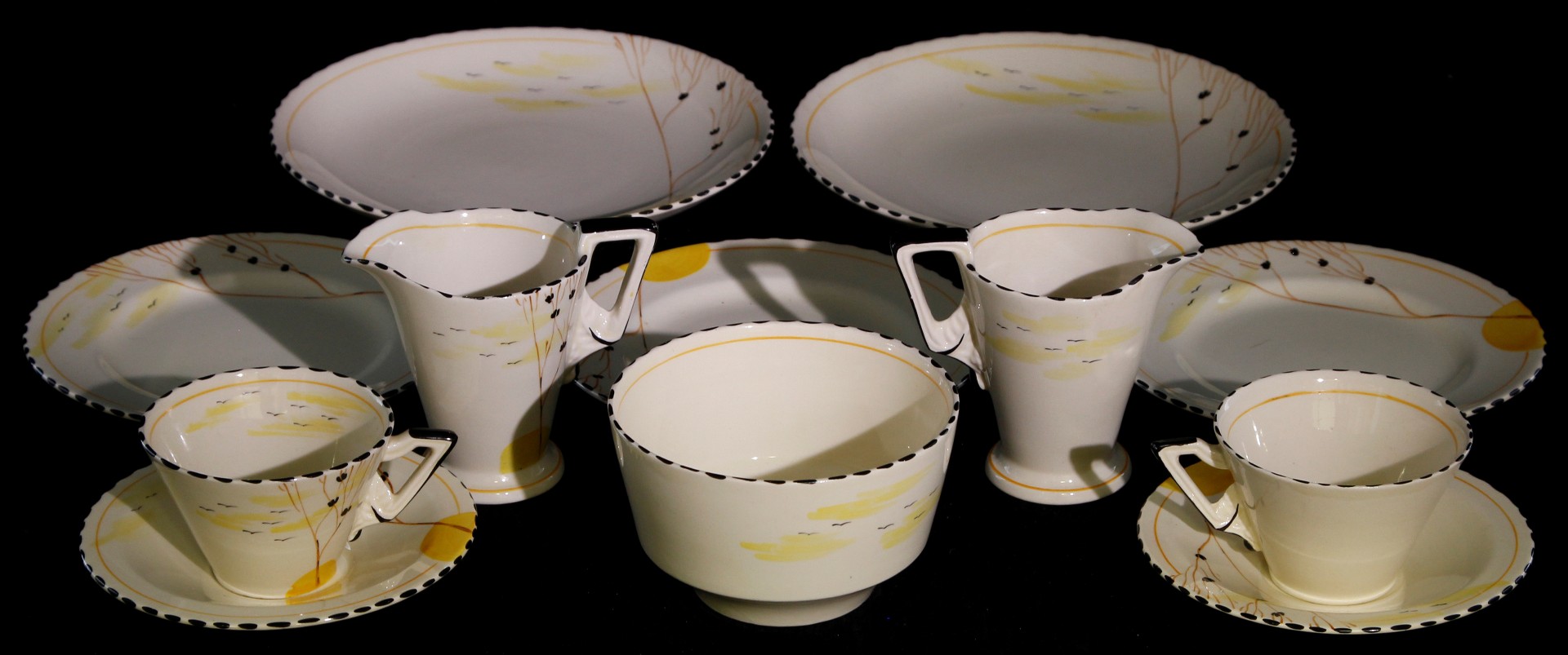 A Burleighware thirty-nine piece tea service, comprising two cream jugs, ten cups, sugar bowl,