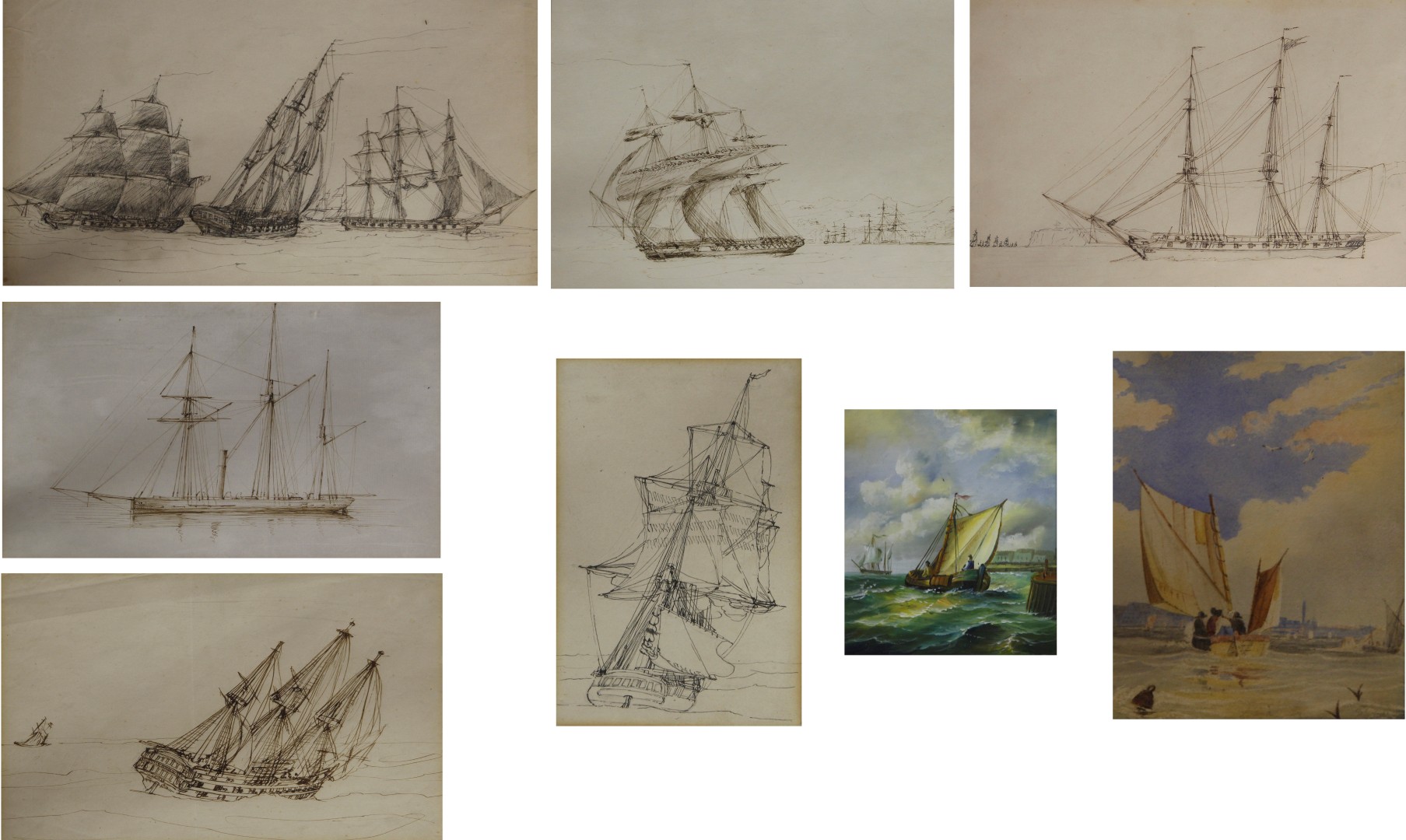 Eight 19th century and later maritime watercolours, oils and sketches, to include Ellen Greenwood (