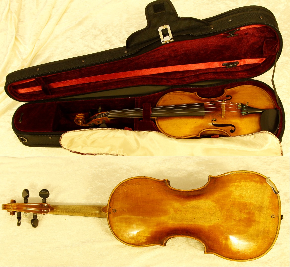 A Januarius Gagliano copy violin with single piece back, bears label, length of back 35.8cm,