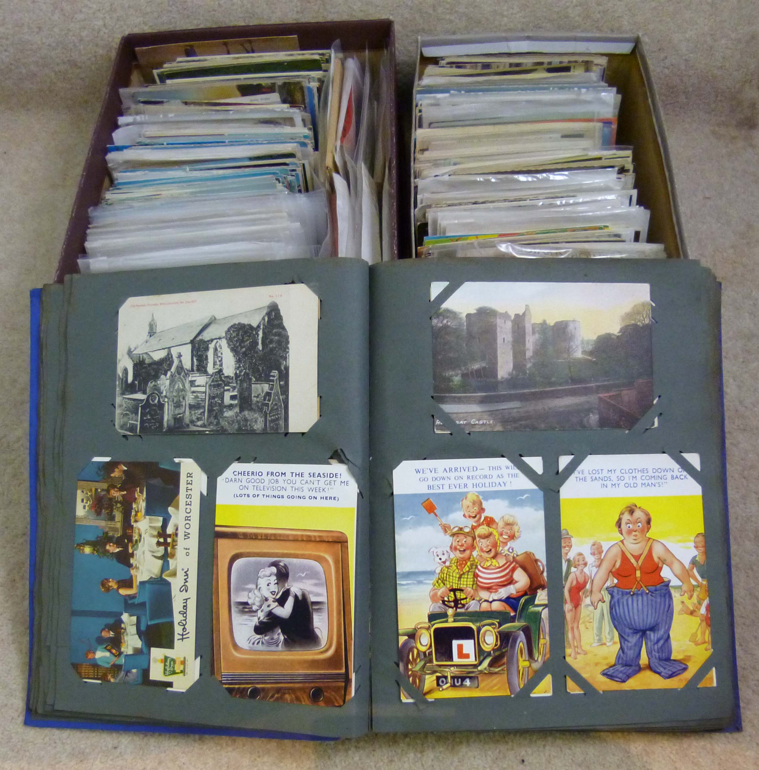 A postcard album containing approximately two hundred and twenty postcards, subjects to include