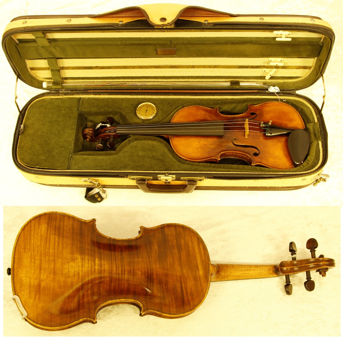 An early 19th century German JG Schramm Gotha violin with single piece back, length of back 35.