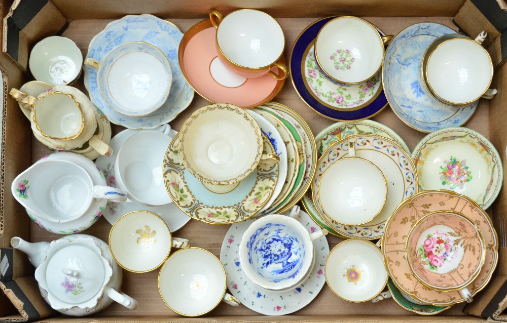 A collection of 19th and early 20th century cups and saucers including Minton, also three jugs and a - Image 2 of 4