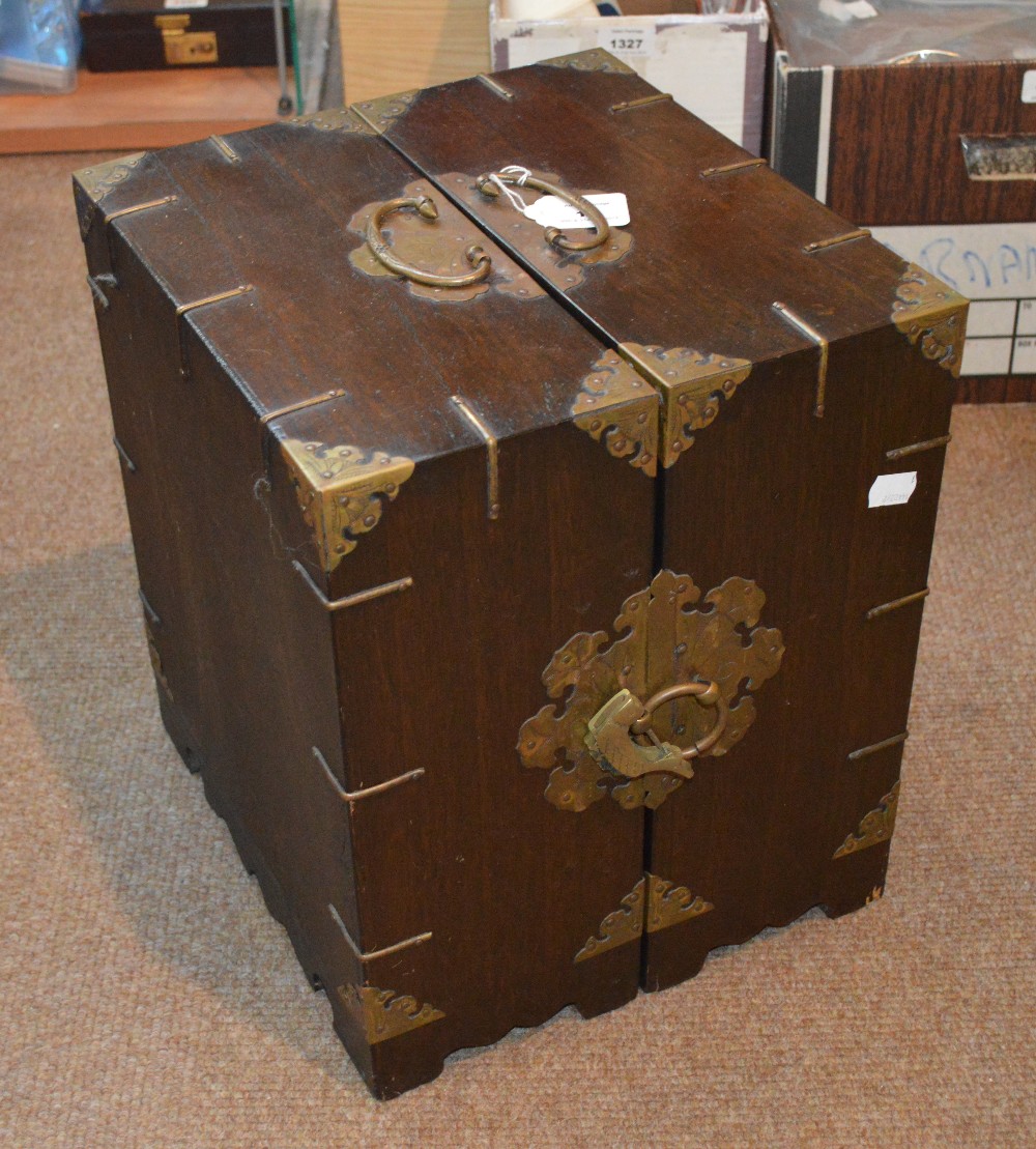 An Eastern travelling medicine box, each half enclosing arrangement of eleven drawers, 36 x 30 x