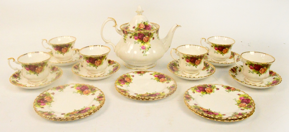 A quantity of Royal Albert "Old Country Roses" tea ware including teapot, tea plates and cups and