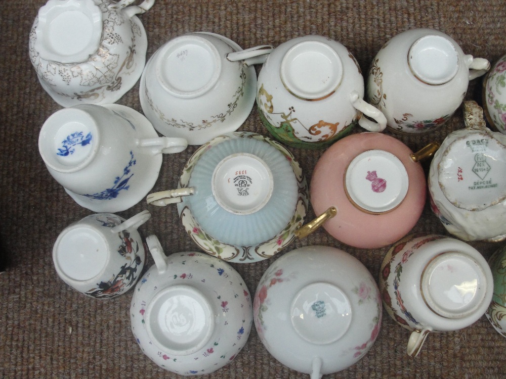A collection of 19th and early 20th century cups and saucers including Minton, also three jugs and a - Image 4 of 4