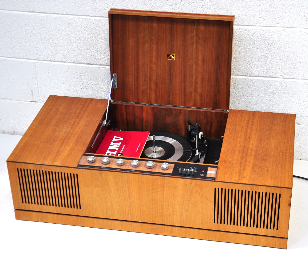 A walnut cased HMV stereo radiogram.