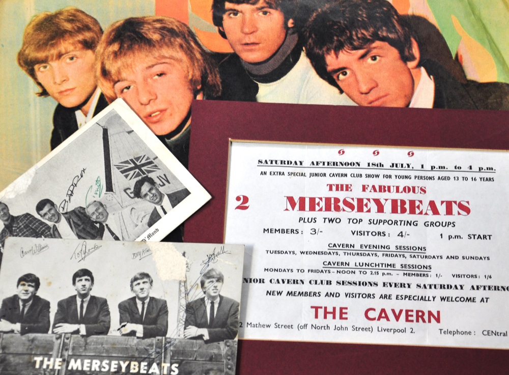 A signed promotional postcard of The Mersey Beats, Cavern Club tickets for the same group and