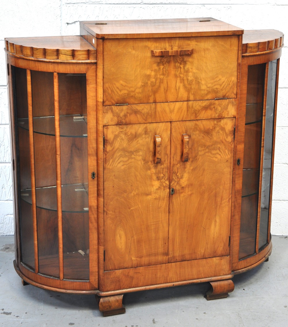 An Art Deco combination cocktail and display cabinet, height 117.5cm.