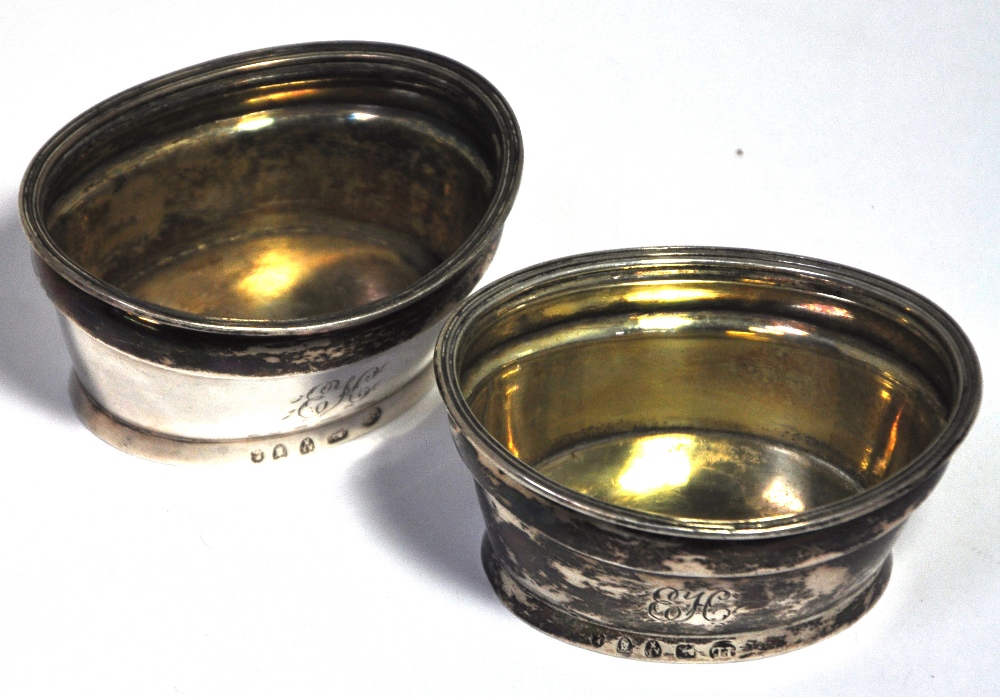 Two George III hallmarked silver oval bowls, Chester date marked rubbed, 8.5cm diameter, approx