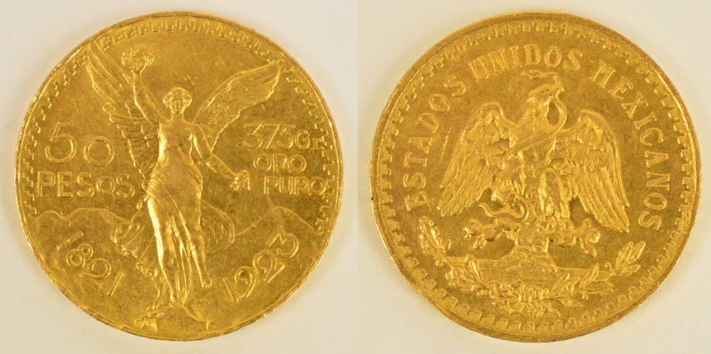 A Mexico commemorative 50 pesos gold coin, 1821-1923.