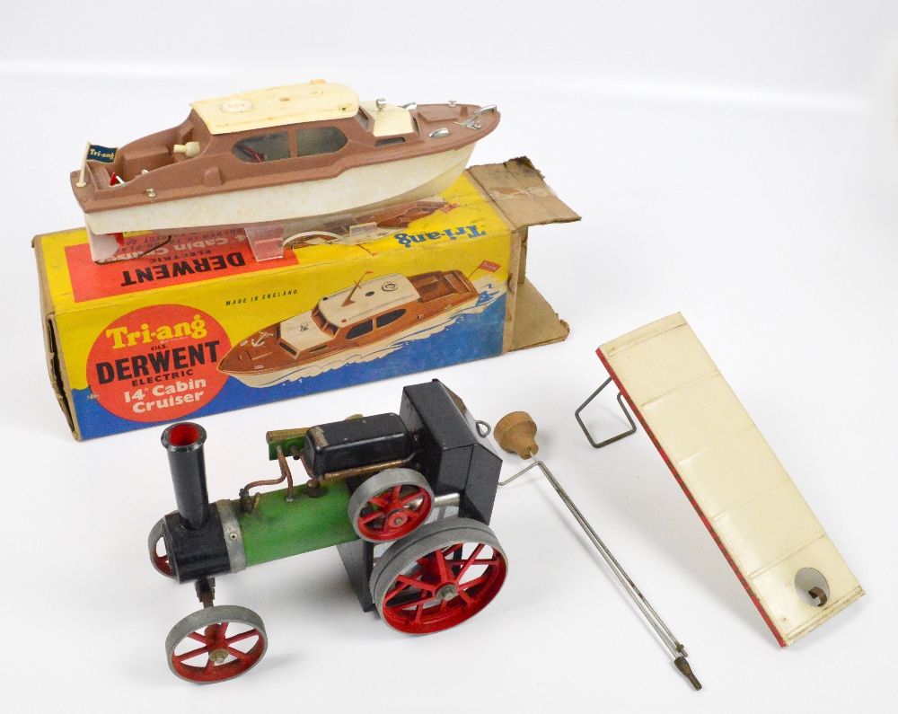 A boxed Tri-ang 14" Derwent electric cabin cruiser and an unboxed Mamod steam engine (2).