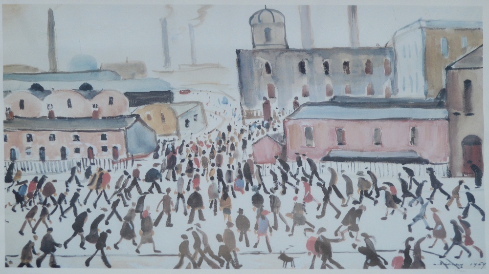 AFTER LAWRENCE STEPHEN LOWRY; a limited edition coloured print "Going to Work", bearing blind