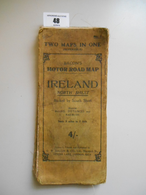 Bacon`s Motor Road Map of Ireland - North Sheet, Backed by South Sheet, showing roads, distances