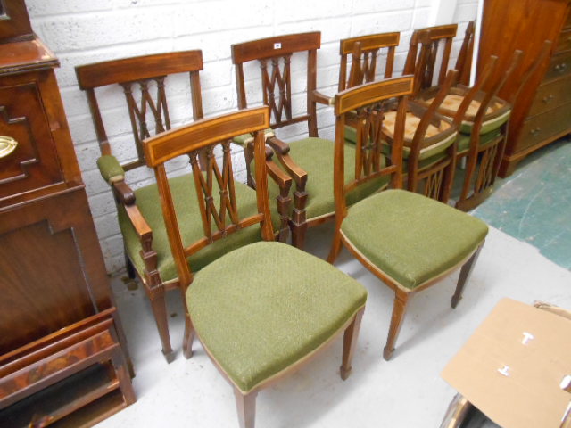 A Set of Eight Edwardian Mahogany and Inlaid Dining Chairs, Including Two Carver Chairs, standing